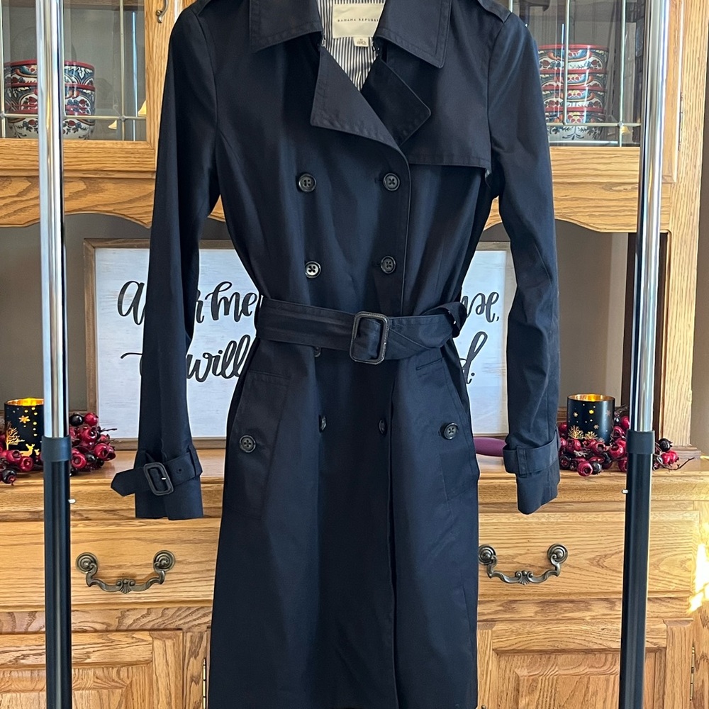 Banana Republic Black Trench Coat Double-Breasted Classic